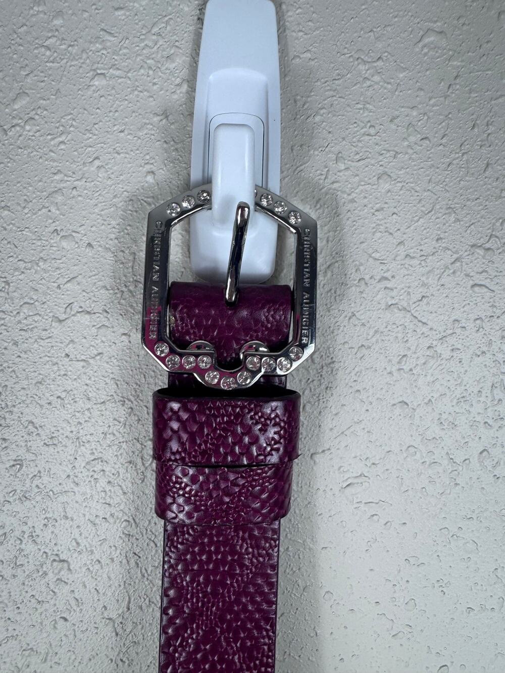 Christian Audigier Maroon/Plum belt with Silver Rhinestone Buckle